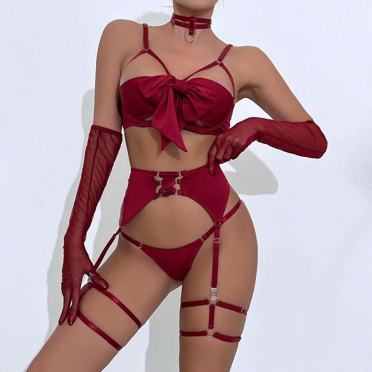Temptress Garter Hollow Lingerie Four-Piece Set