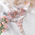 Sheer Mesh Boned Underwire Embroidered Lingerie Set