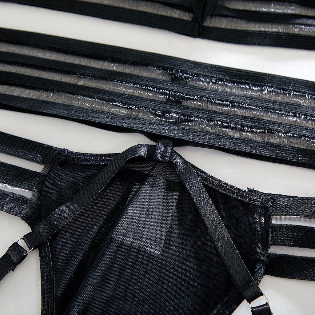 Underwire Mesh Biker Lingerie Set