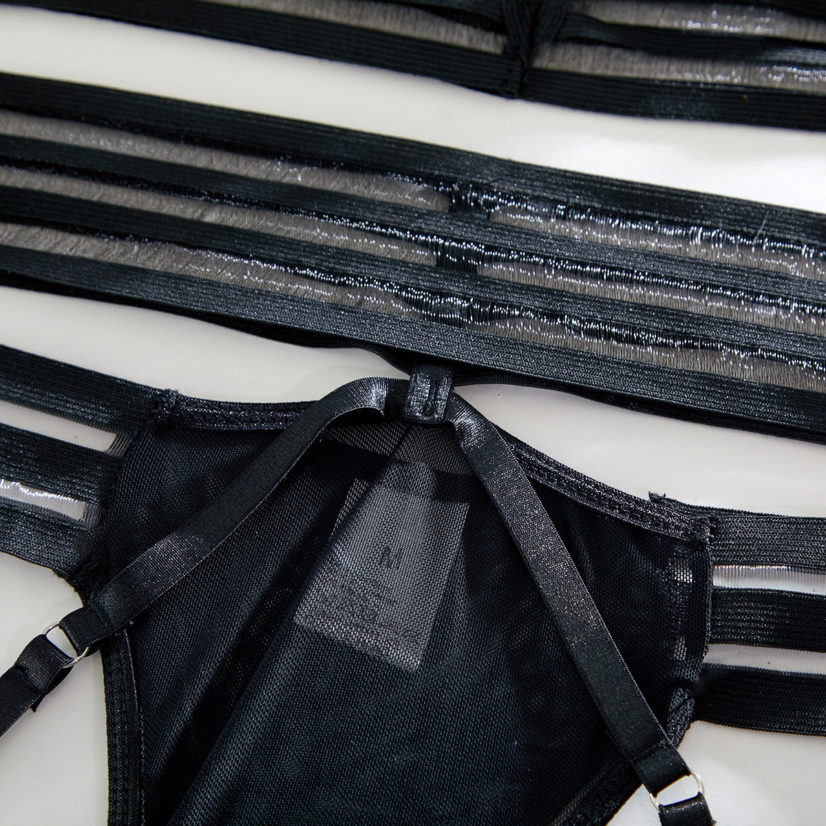Underwire Mesh Biker Lingerie Set