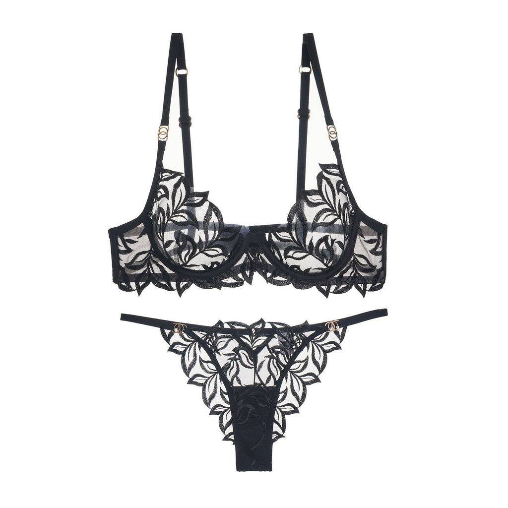 Elegant French Lace Lingerie Set – Embroidered Bra & Panty with Lift Support
