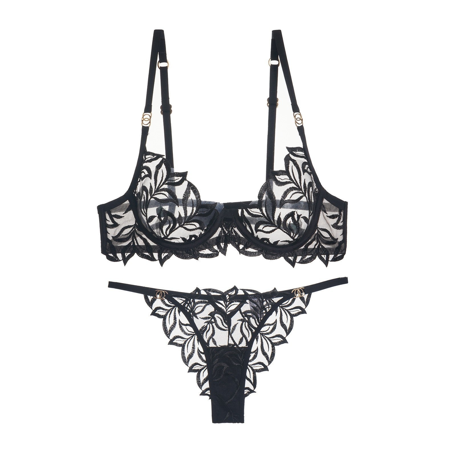 Elegant French Lace Lingerie Set – Embroidered Bra & Panty with Lift Support