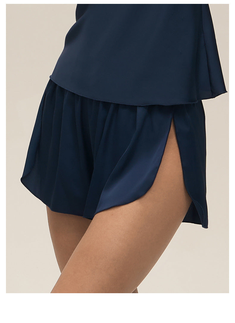 Swing Collar Spaghetti Strap Shorts Loungewear Set — Casual Homewear