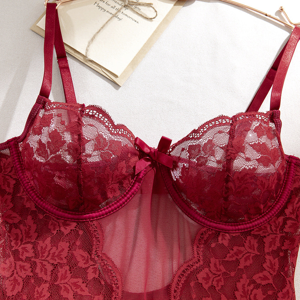 Burgundy Lace Sculpting Waist-Cinching Bodysuit
