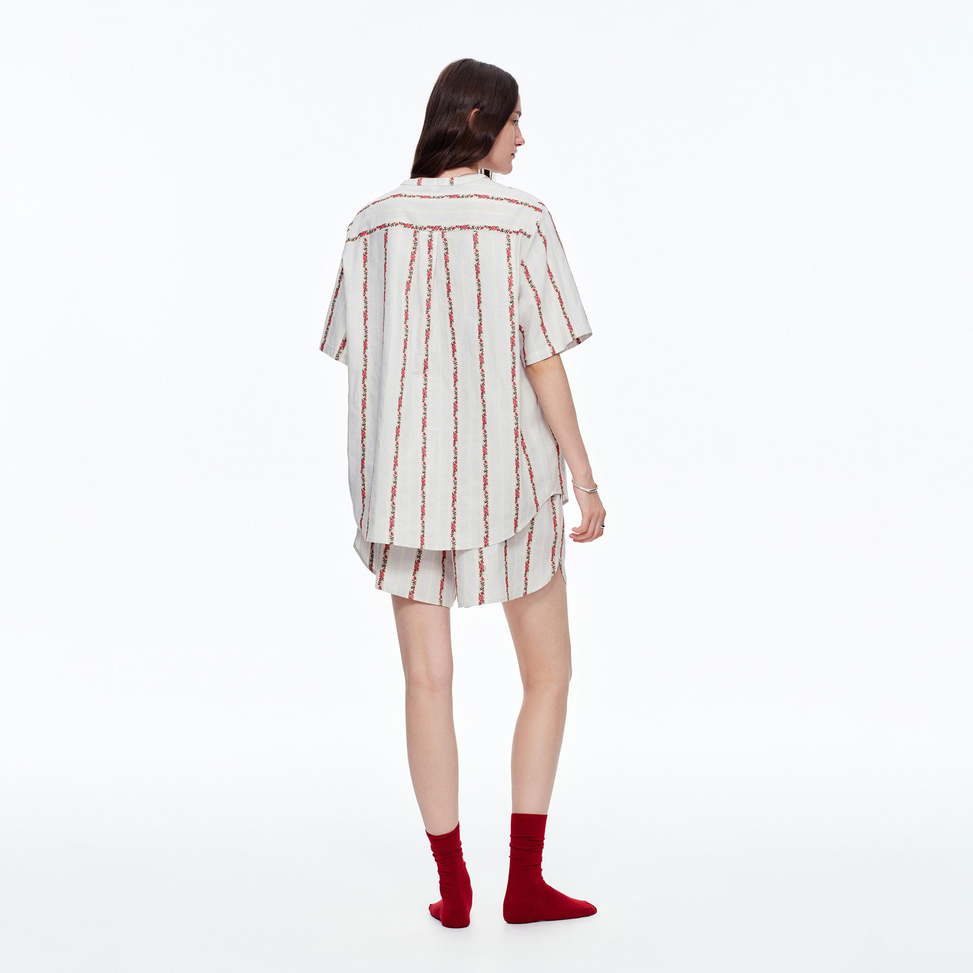 Pure Cotton Rose Stripe Short Sleeve Pajama Set | Sweet Summer Loungewear