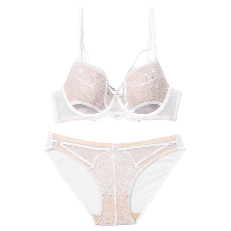 French Lace Lingerie Set – Lightweight Breathable Bra with Minimizing & Anti-Sag Support