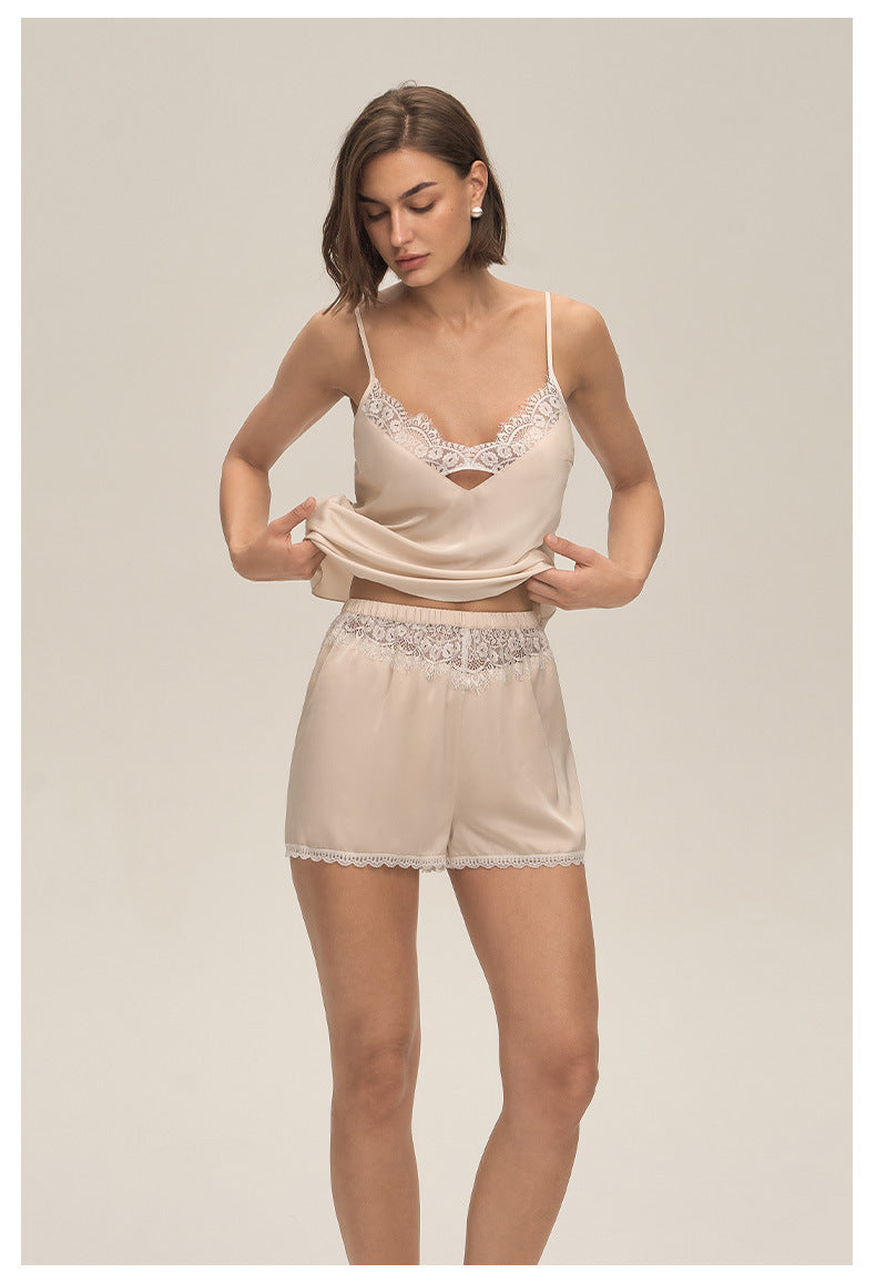 Lace Spaghetti Strap Shorts Loungewear Set — Casual & Comfortable Homewear