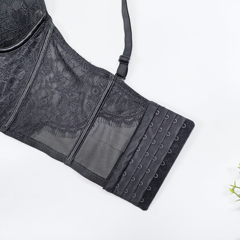 V-Neck Eyelash Lace Fishbone Corset Bra
