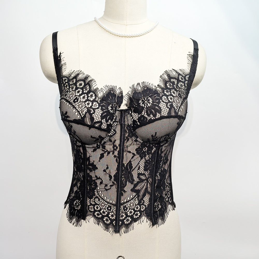 Hollow Cutout Lace Fishbone Corset Bra