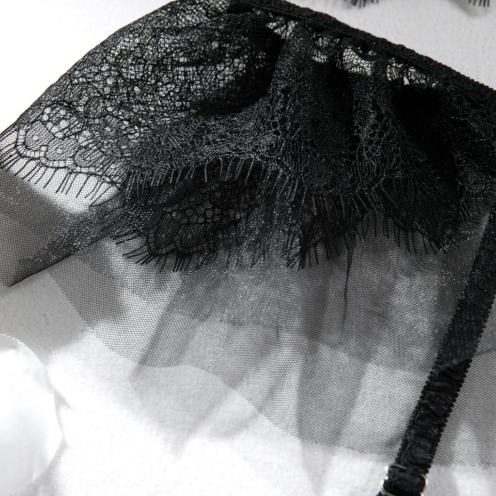 Crystal Lace Sheer Gathering Lingerie Four-Piece Set