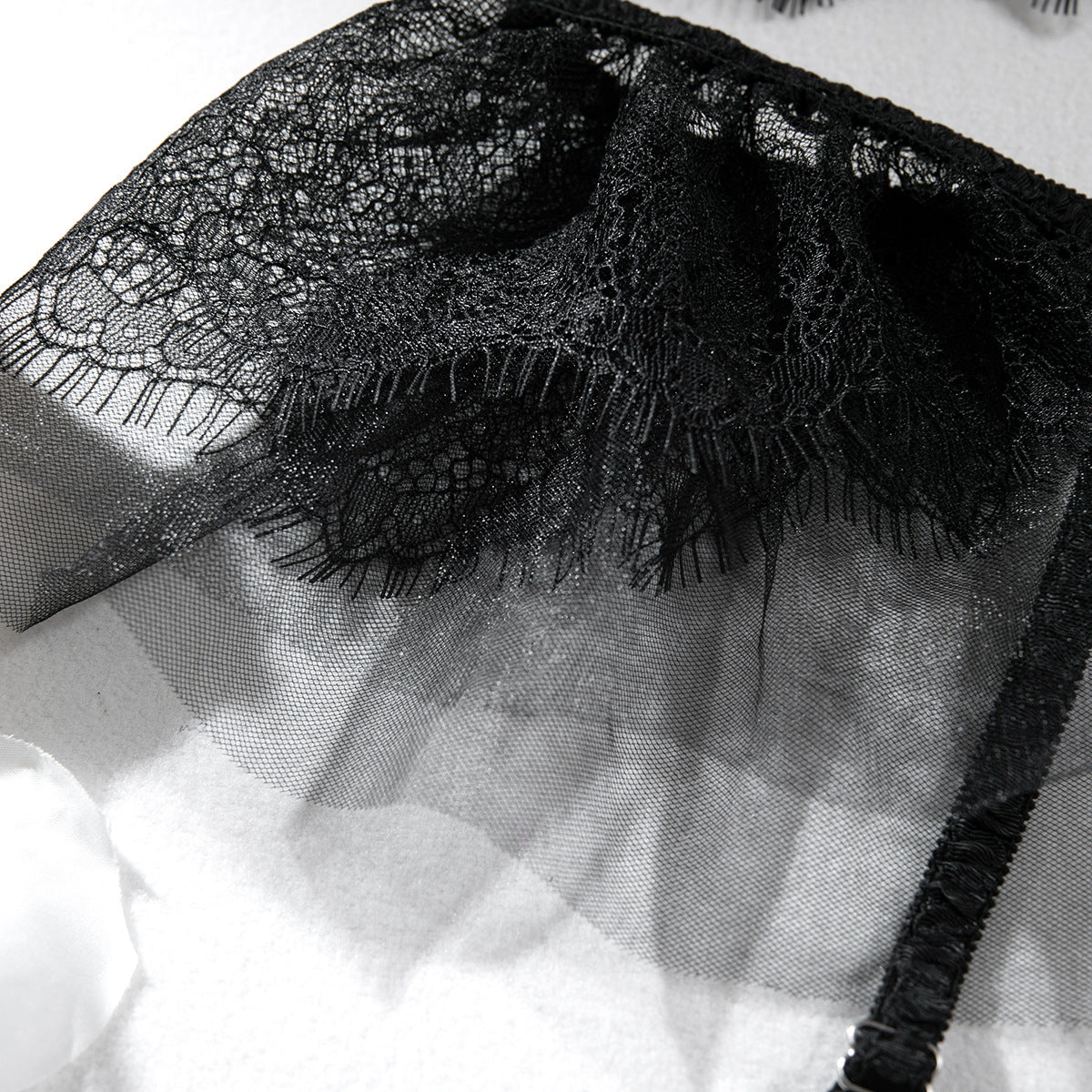 Crystal Lace Sheer Gathering Lingerie Four-Piece Set