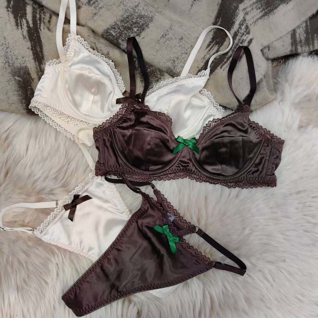 Satin Lace Bra Set – French Summer, Anti-Sag, Push-Up | 5 Colors