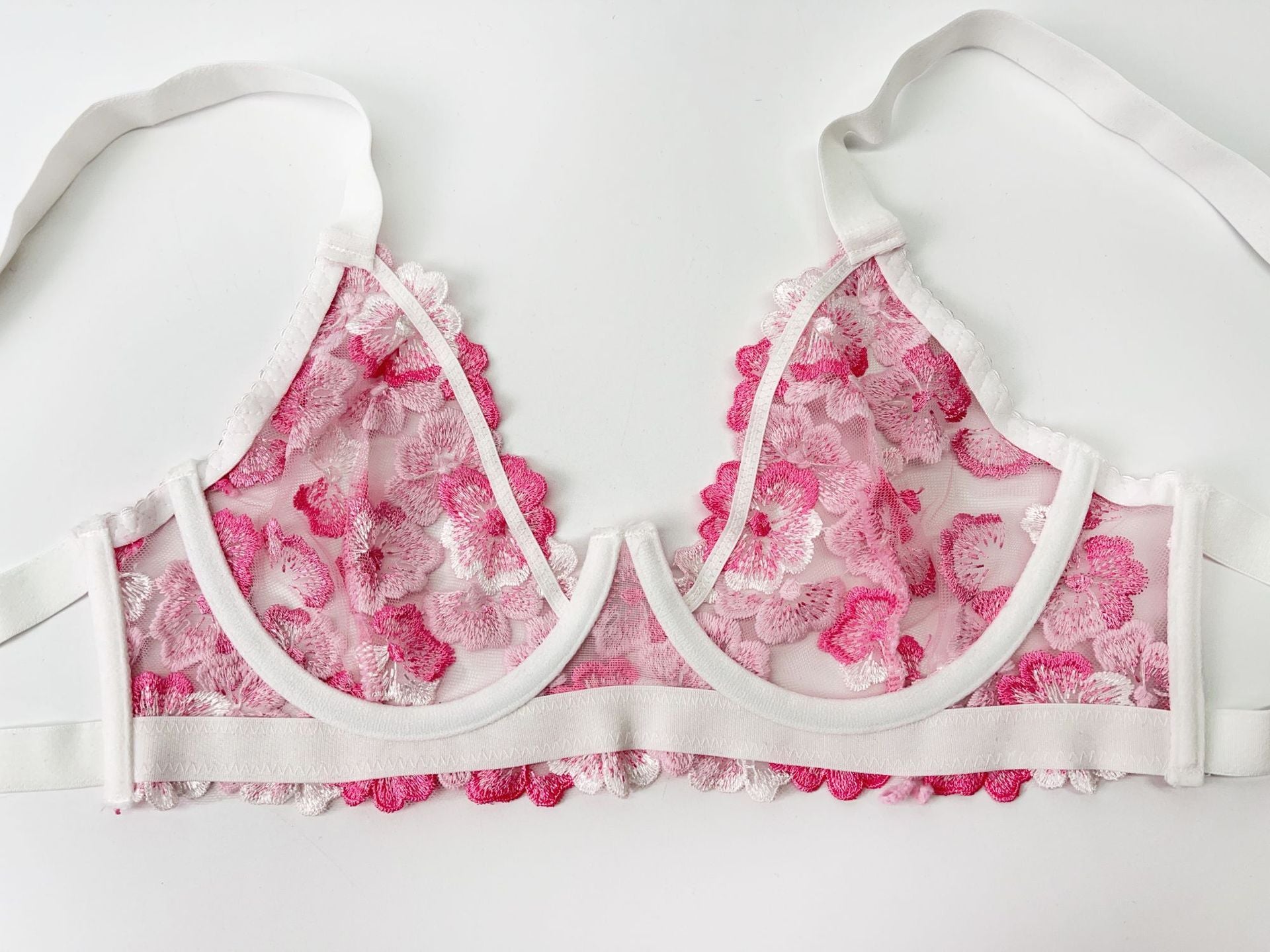 Embroidery Print Lace Bra Set – Sheer, Supportive, Full Coverage