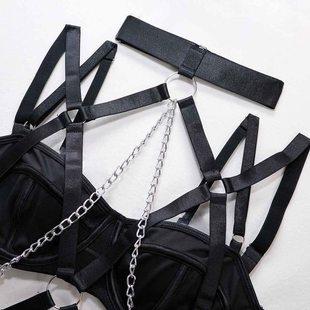 Lace Chain Four-Piece Lingerie Set