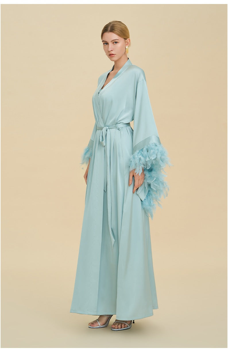 French Feather Trim Luxury Robe | Bridal & Bridesmaid Morning Gown