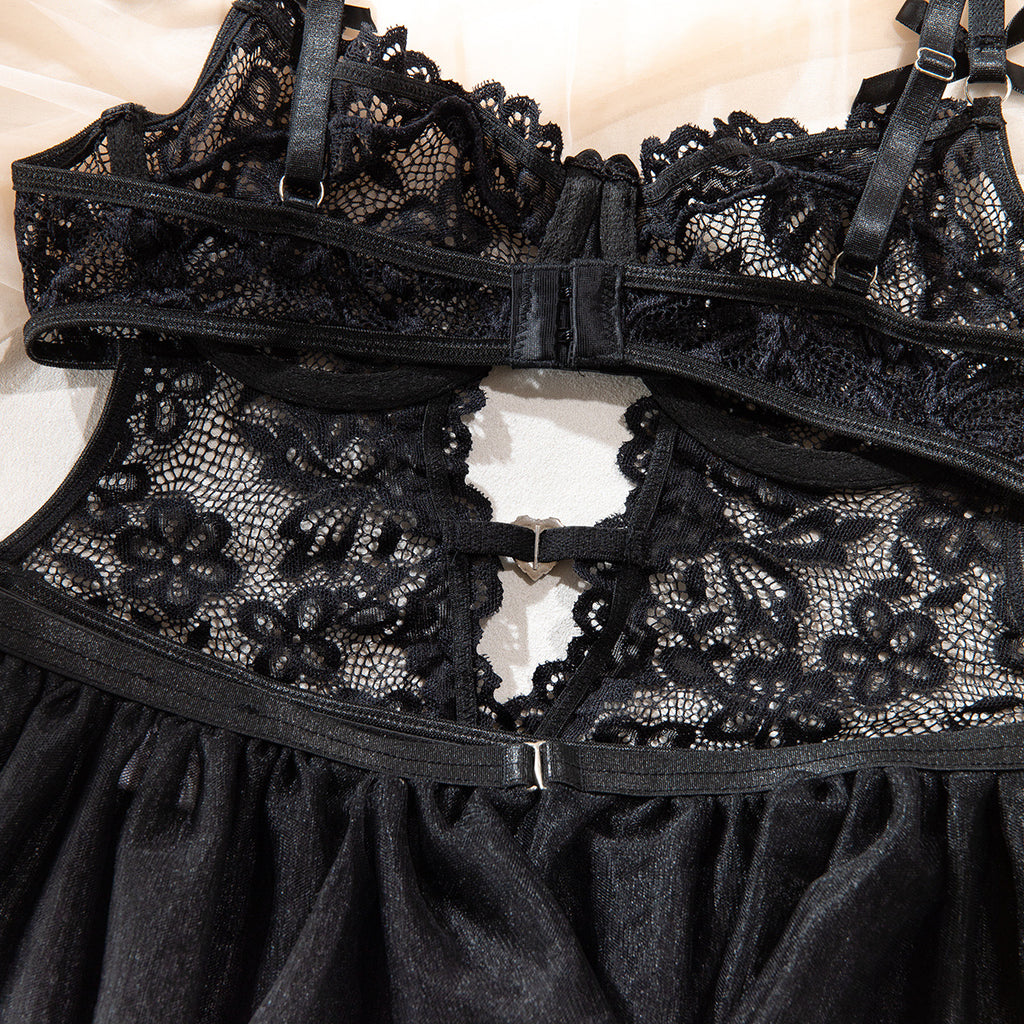 Heart Lace Sheer Backless Pure Desire Babydoll Dress Set