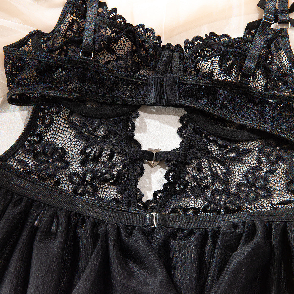 Heart Lace Sheer Backless Pure Desire Babydoll Dress Set
