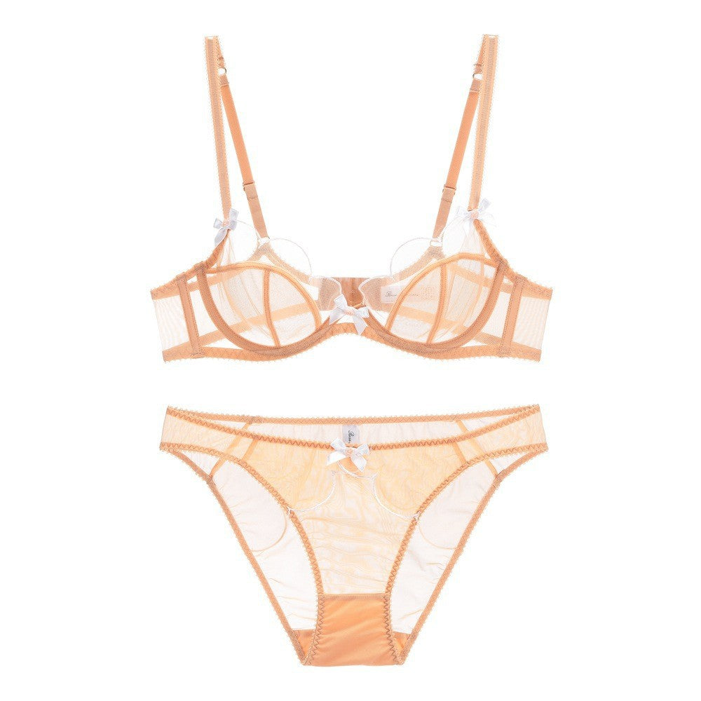 French Sheer Lace Bra Set – Ultra-Thin Mesh, Full Coverage