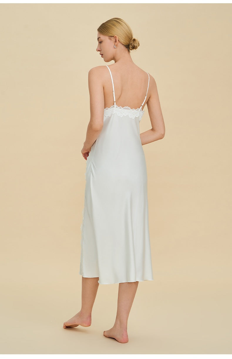 French Lace Deep V Slip Nightgown | Elegant Spaghetti Strap Sleepwear