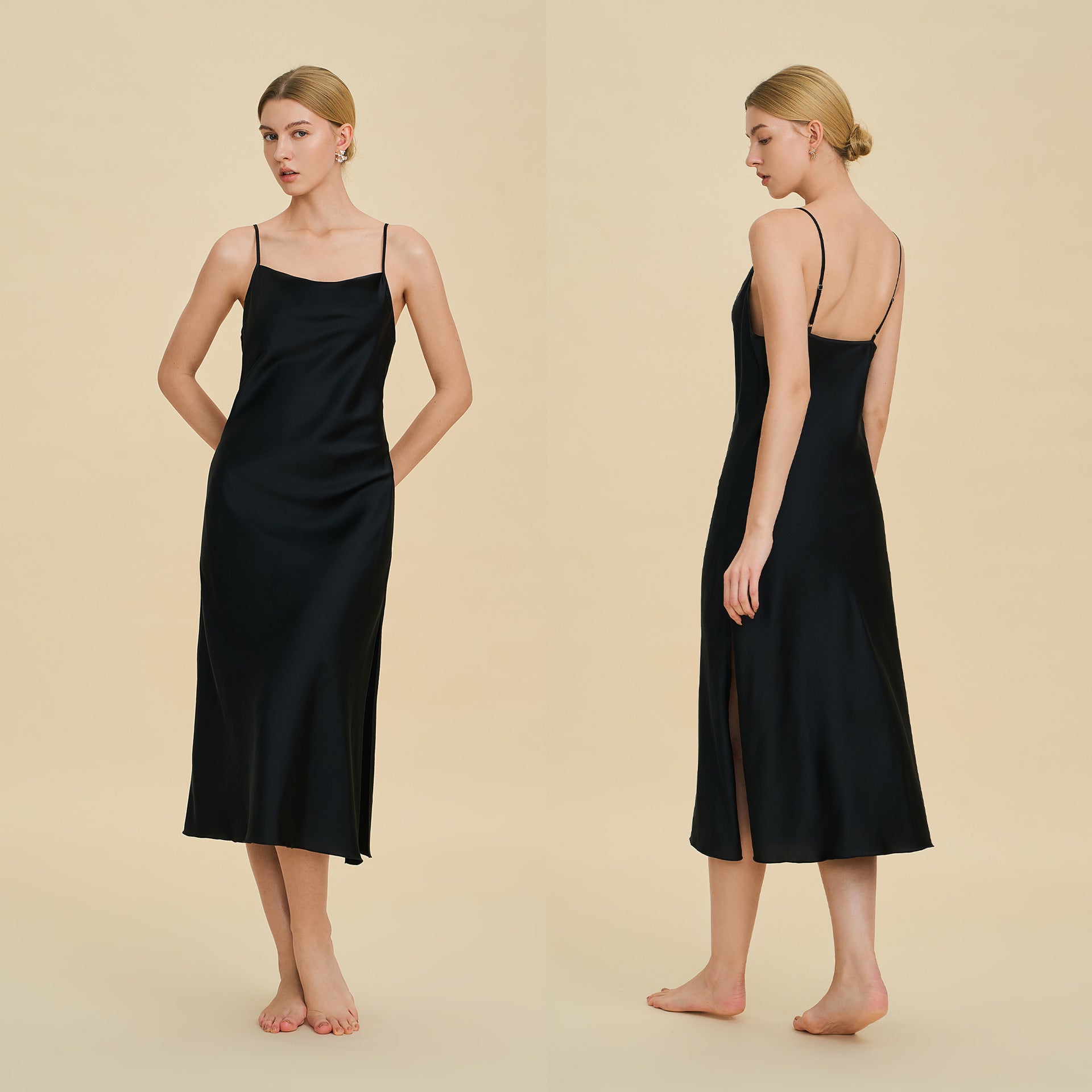 Satin Chiffon Halter Neck Long Split Nightdress — High-End Sexy Sleepwear