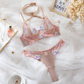 Pink Floral Embroidery Underwire Lift Spice Girl Bra Set