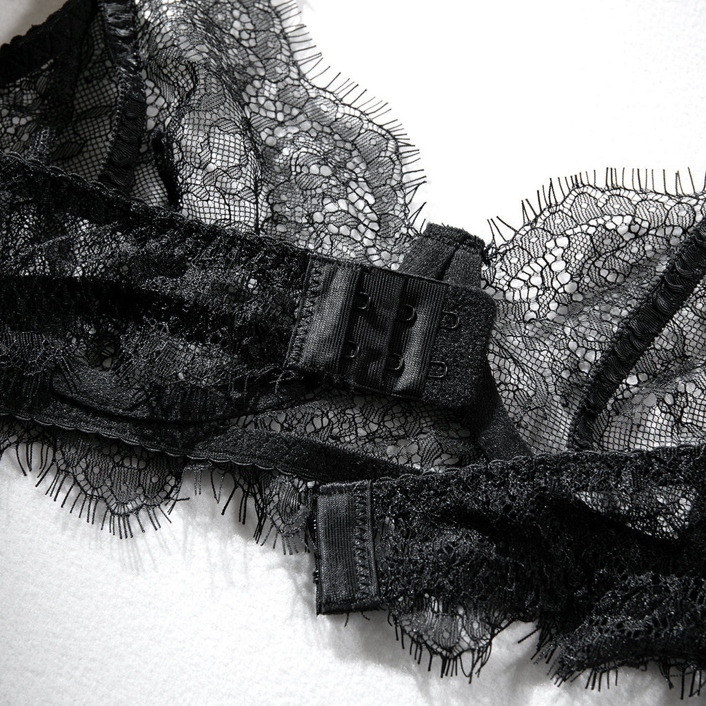 Crystal Lace Sheer Gathering Lingerie Four-Piece Set