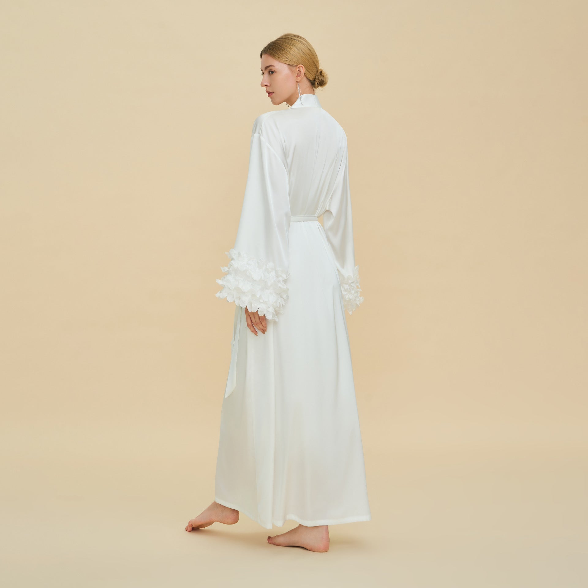 Satin Chiffon Bell Sleeve Cardigan Robe – Loose Fit Long Loungewear