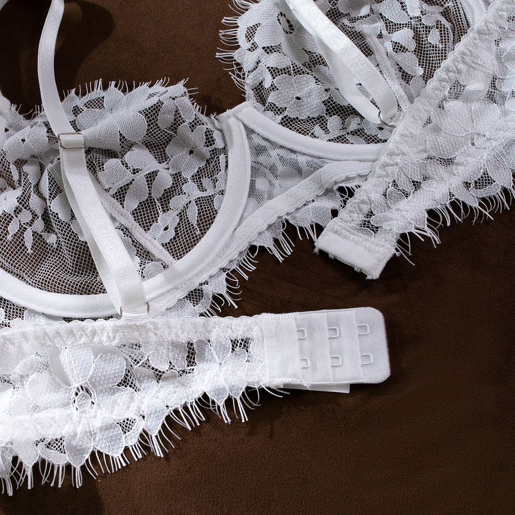 Embroidered Sheer Four-Piece Lingerie Set