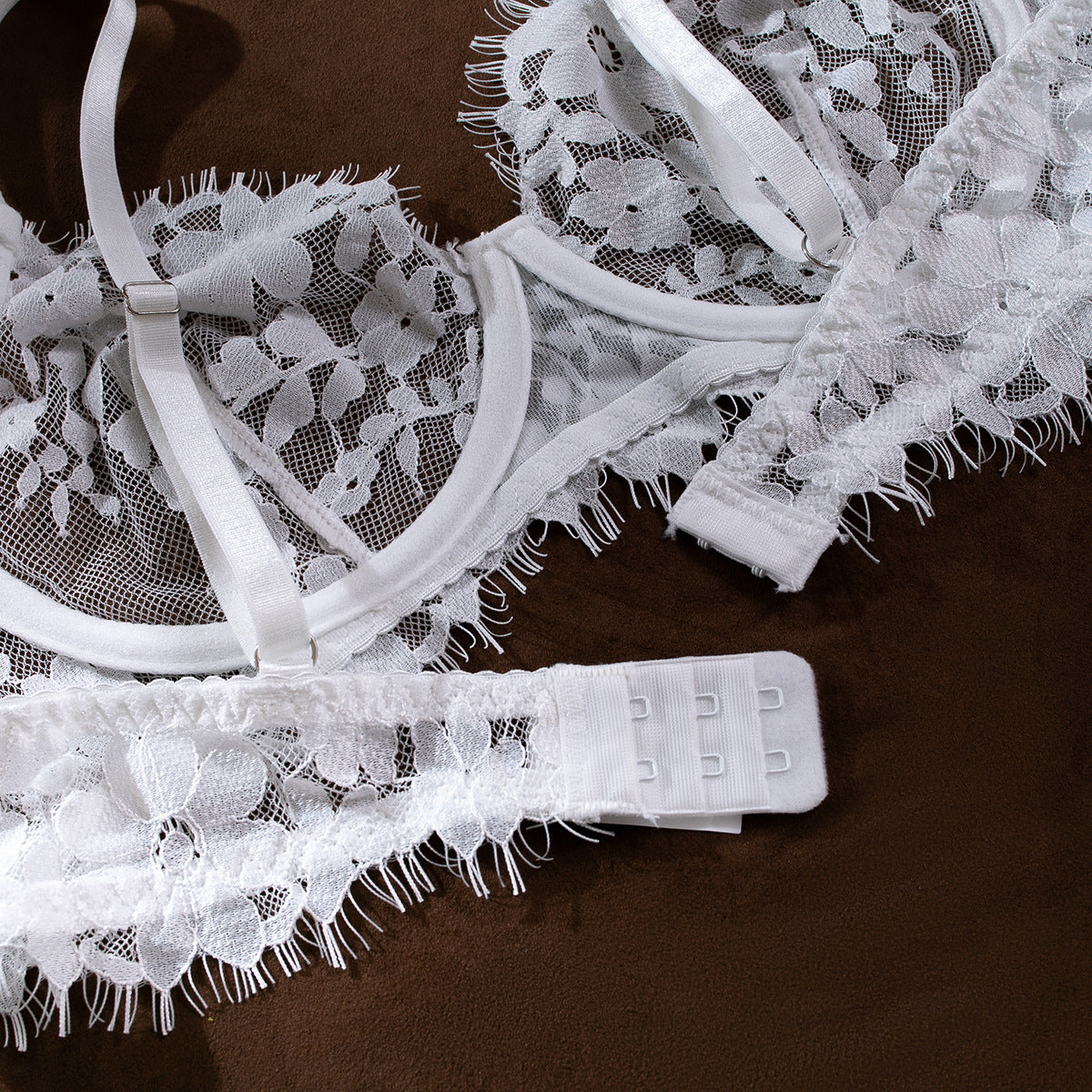 Embroidered Sheer Four-Piece Lingerie Set