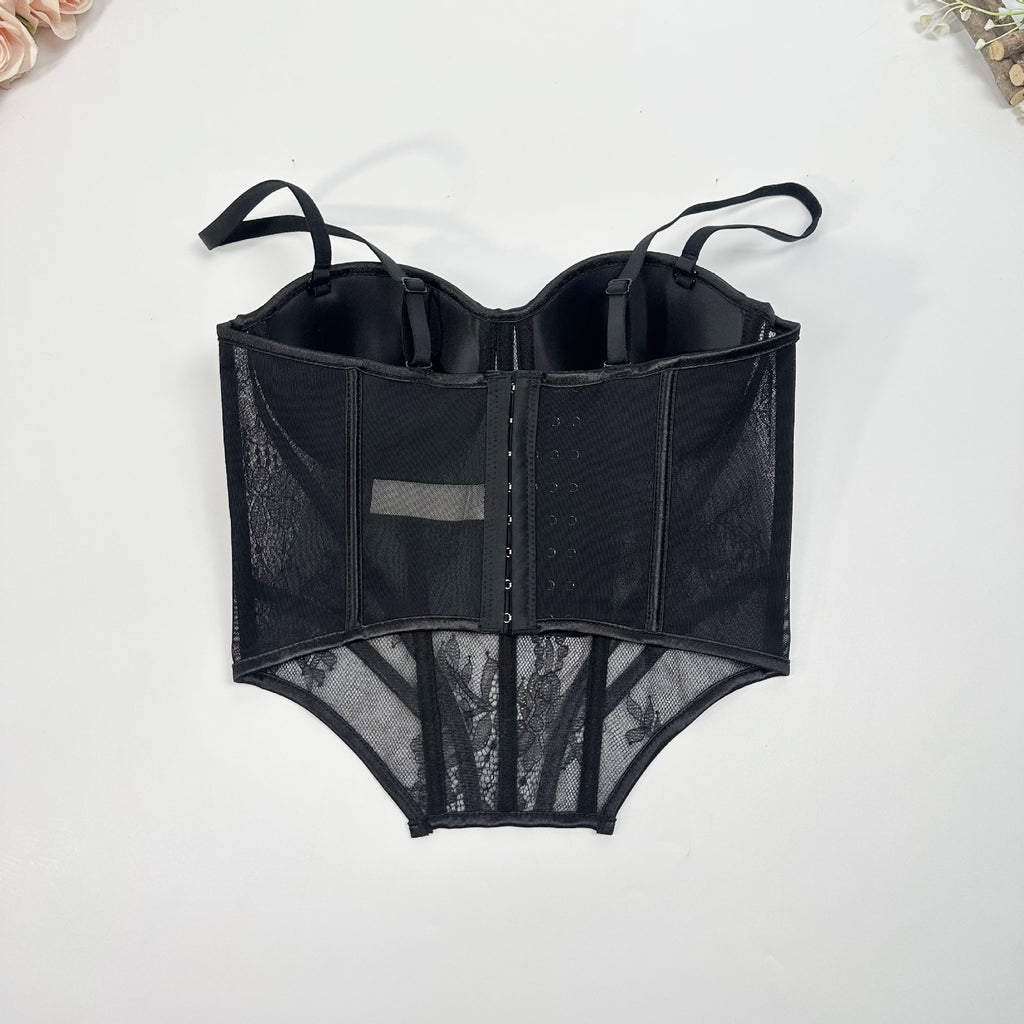 Underwire Sheer Lace Fishbone Corset Bra