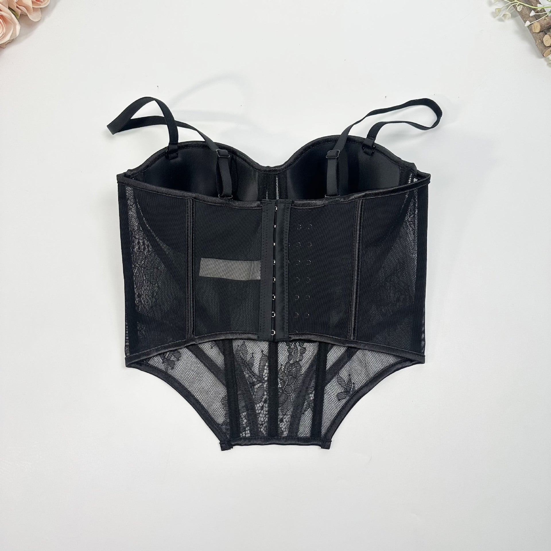 Underwire Sheer Lace Fishbone Corset Bra
