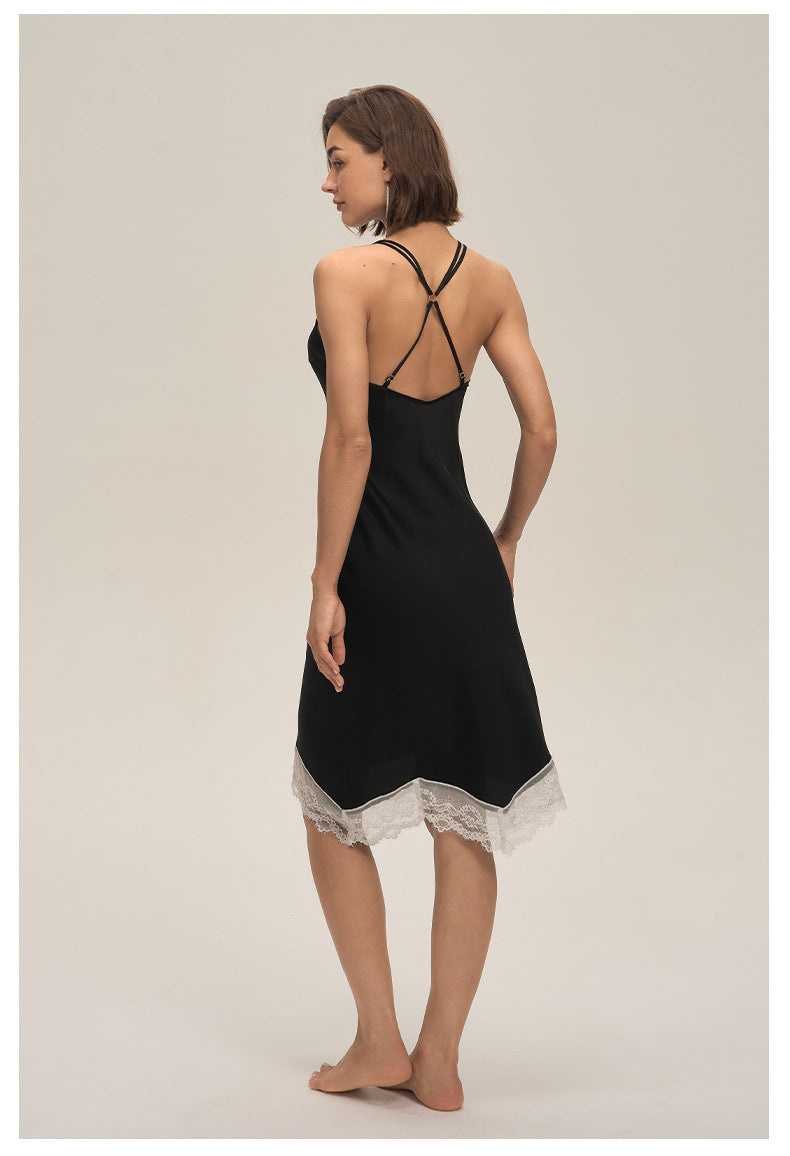 Satin Lace Backless Spaghetti Strap Maxi Slip Dress — Sexy Sleepwear