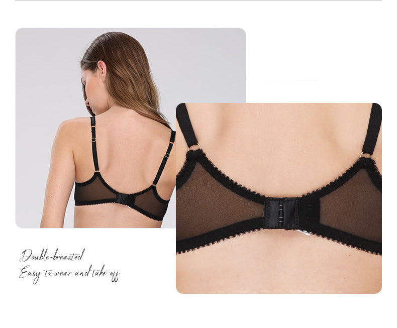 French Sheer Lace Bra Set – Ultra-Thin Mesh, Full Coverage