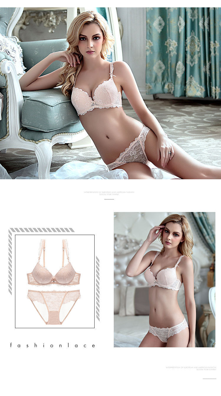 Push-Up Lace Bra Set – Side Support, Anti-Sag & Minimizing | 5 Colors