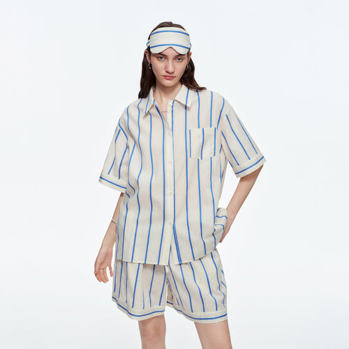 Classic Stripe Short Sleeve Pajama Set | Casual Summer Loungewear – Luxury Lingerie – Sheer Secret