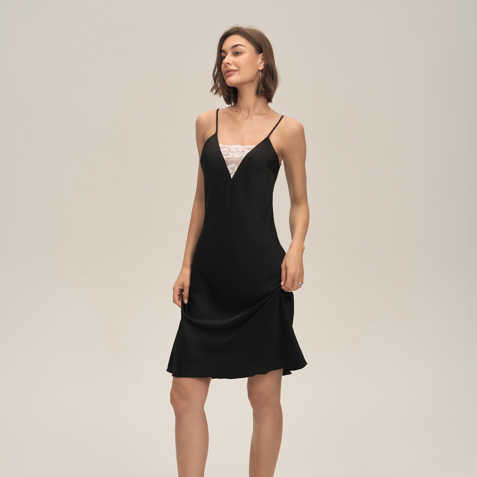 Satin Chiffon Lace Halter Slip Dress — Sexy Summer Sleepwear