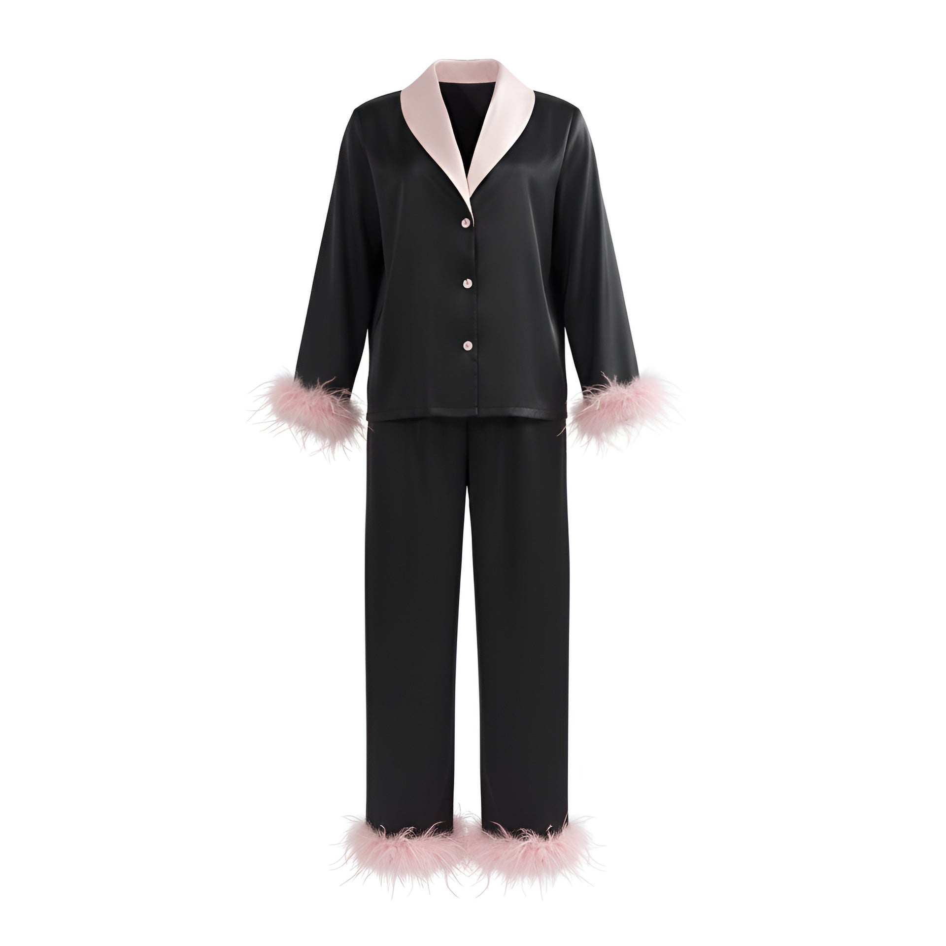 Feather Trim Luxury Pajama Set | Premium Gift Loungewear