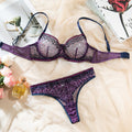 Purple French Colorblock Sheer Lingerie Set