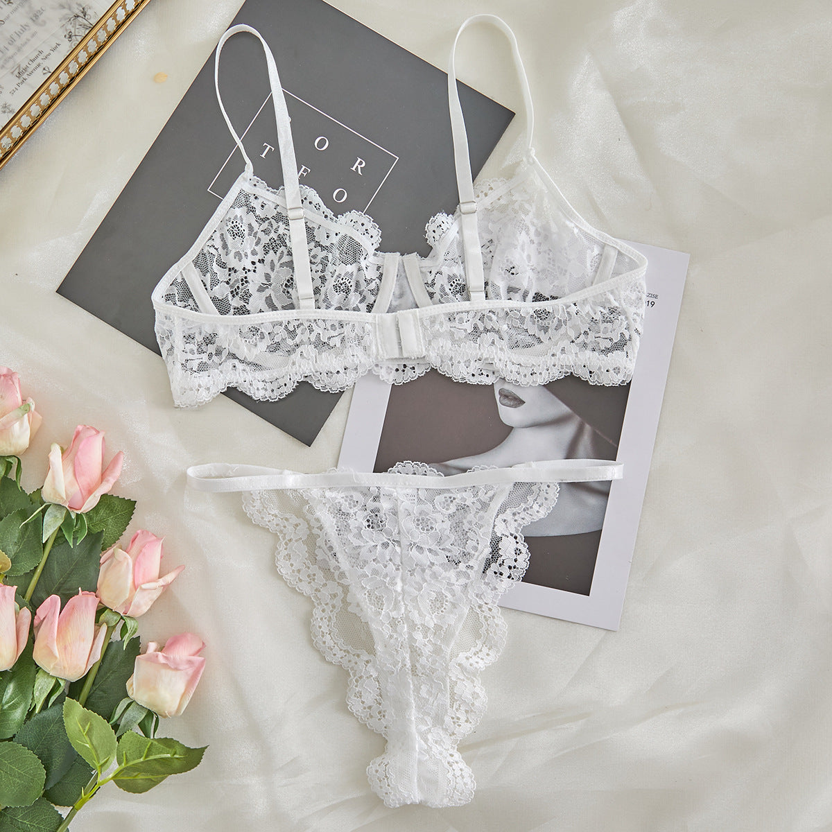 Spaghetti Strap Lace Sheer Sexy Lingerie Set