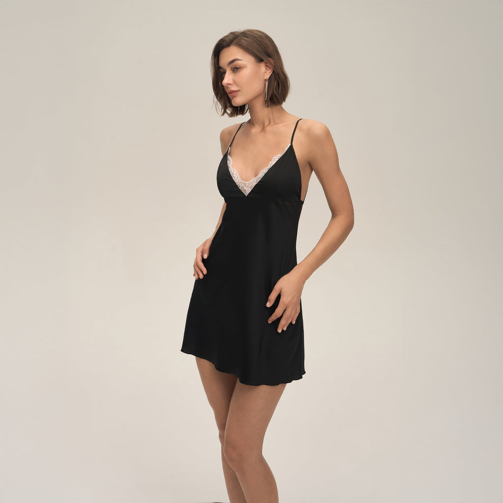 Lace Slim Satin Chiffon Backless Spaghetti Strap Nightdress — Sexy Loungewear