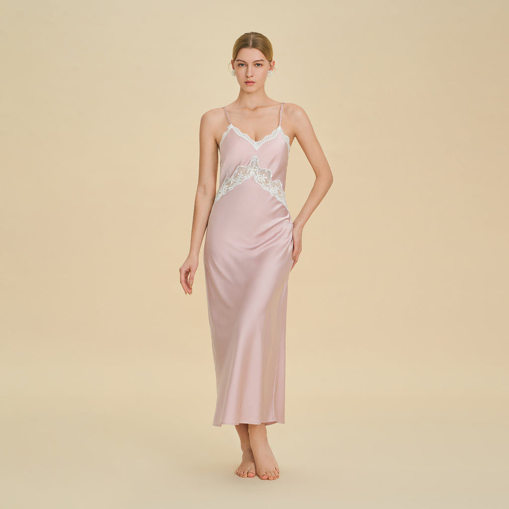 Lace Splice Deep V Off-Shoulder Nightgown | Backless Sexy Loungewear