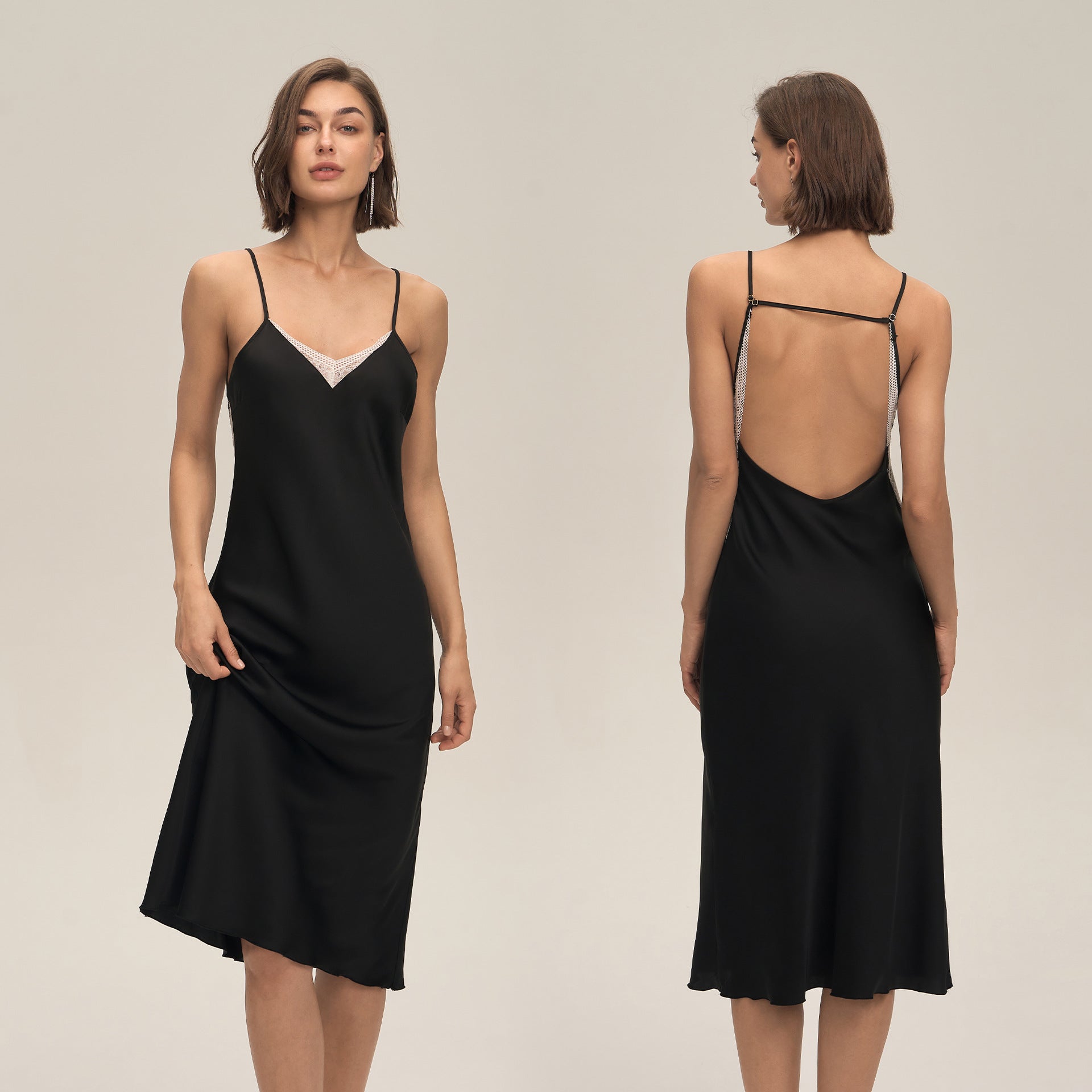 Satin Chiffon Lace Spaghetti Strap Mid-Length Nightdress — Sexy Loungewear