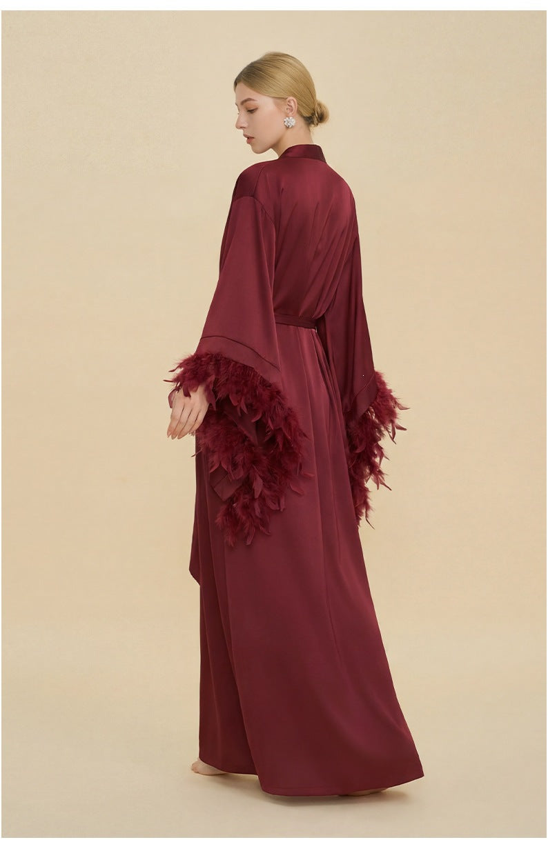 French Feather Trim Bridal Robe Set | Luxury Bridesmaid & Wedding Nightgown