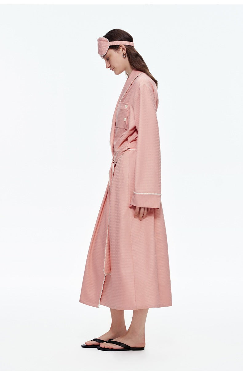 Stripe Waist-Tie Long Morning Robe | Soft Loungewear with Sleep Mask