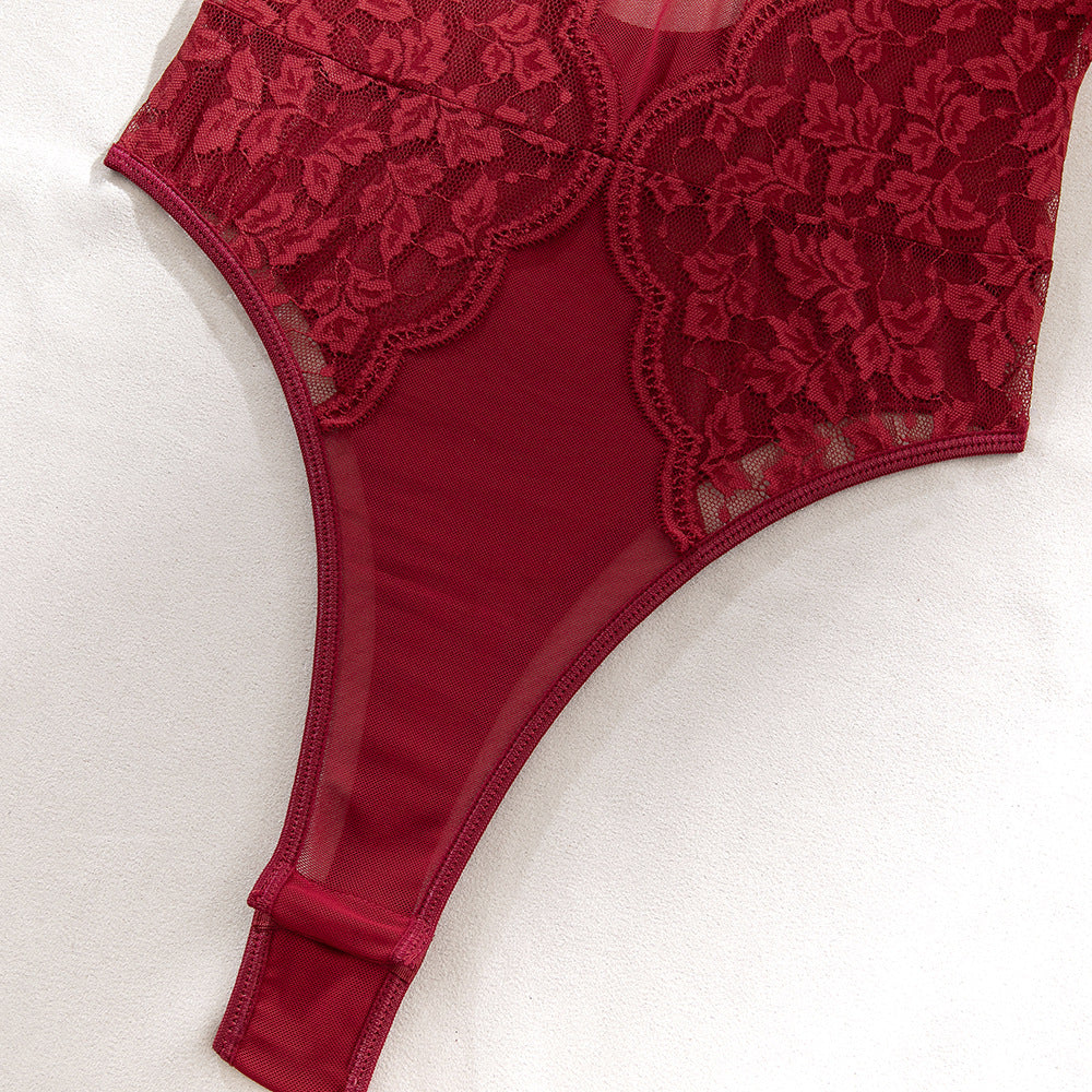 Burgundy Lace Sculpting Waist-Cinching Bodysuit