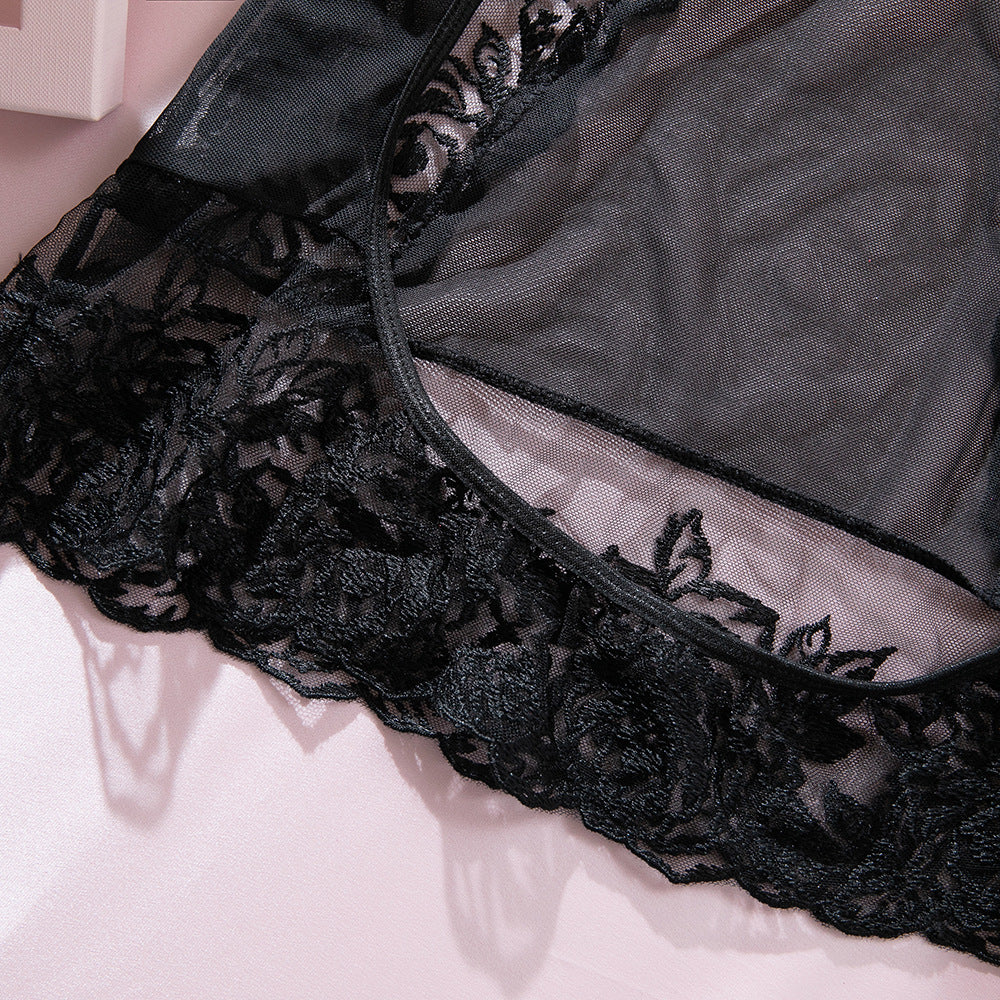 Lace Embroidered Hollow Underwire Sleep Dress Set