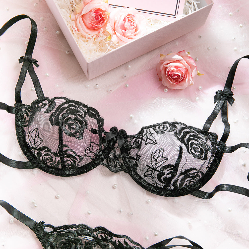 Embroidery Butterfly Strap Lift Anti-Sag Bra Set