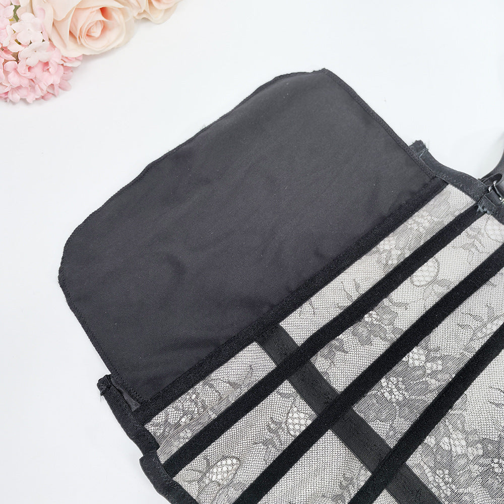 Solid Lace Off-Shoulder Fishbone Corset Bra
