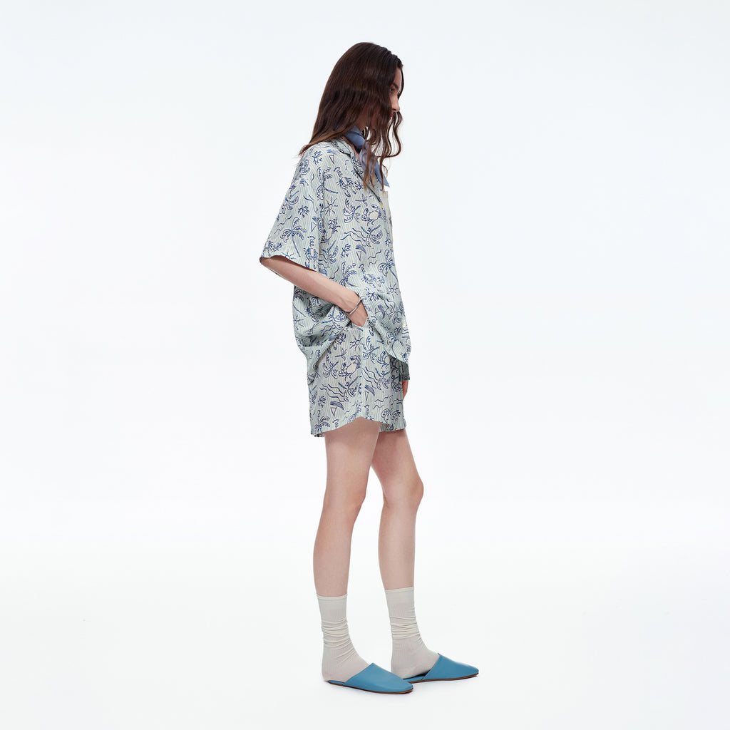 Blue Island Print Short Sleeve Pajama Set | Summer Loungewear You Can Wear Outside