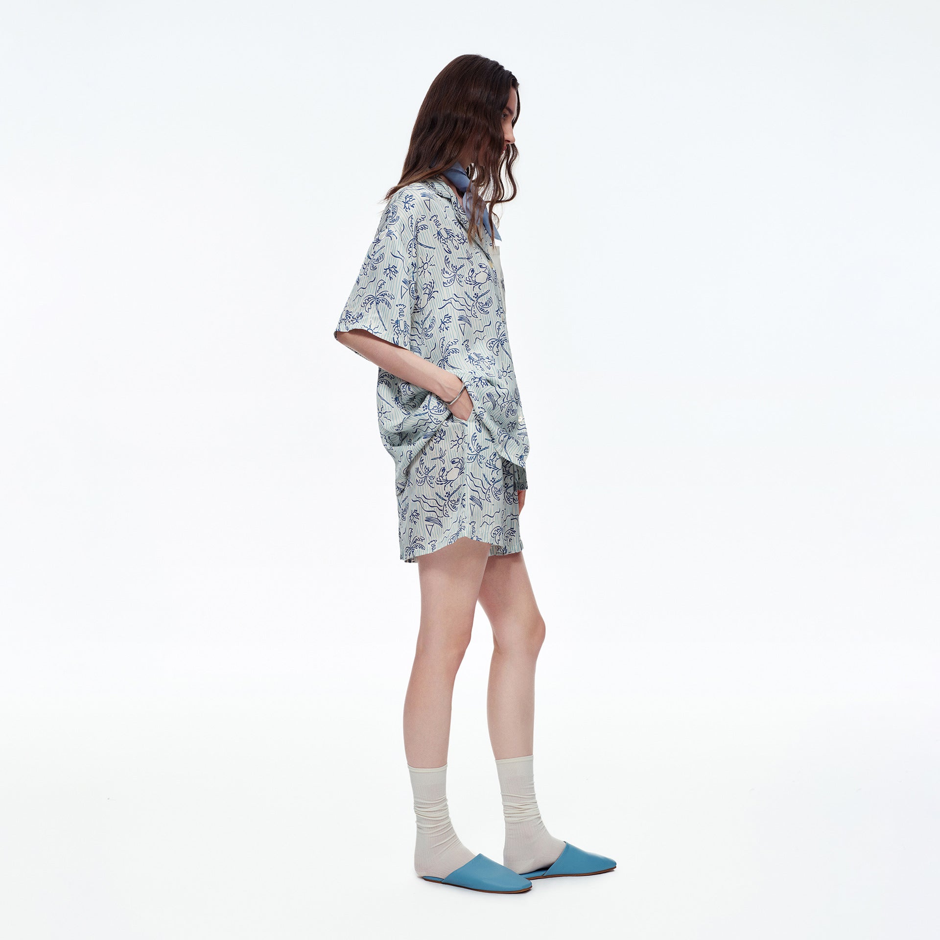 Blue Island Print Short Sleeve Pajama Set | Summer Loungewear You Can Wear Outside